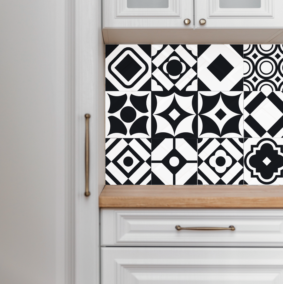Azulejos autoadhesivos blanco y negro