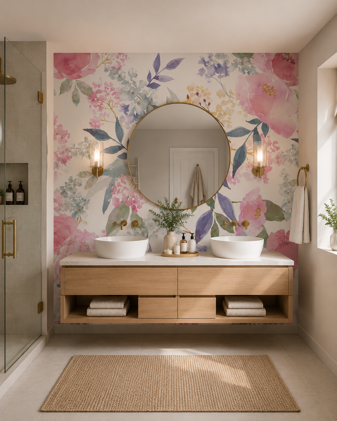 Papel mural rosas pasteles
