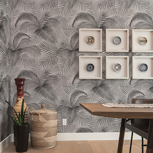 Papel Mural Hojas gris