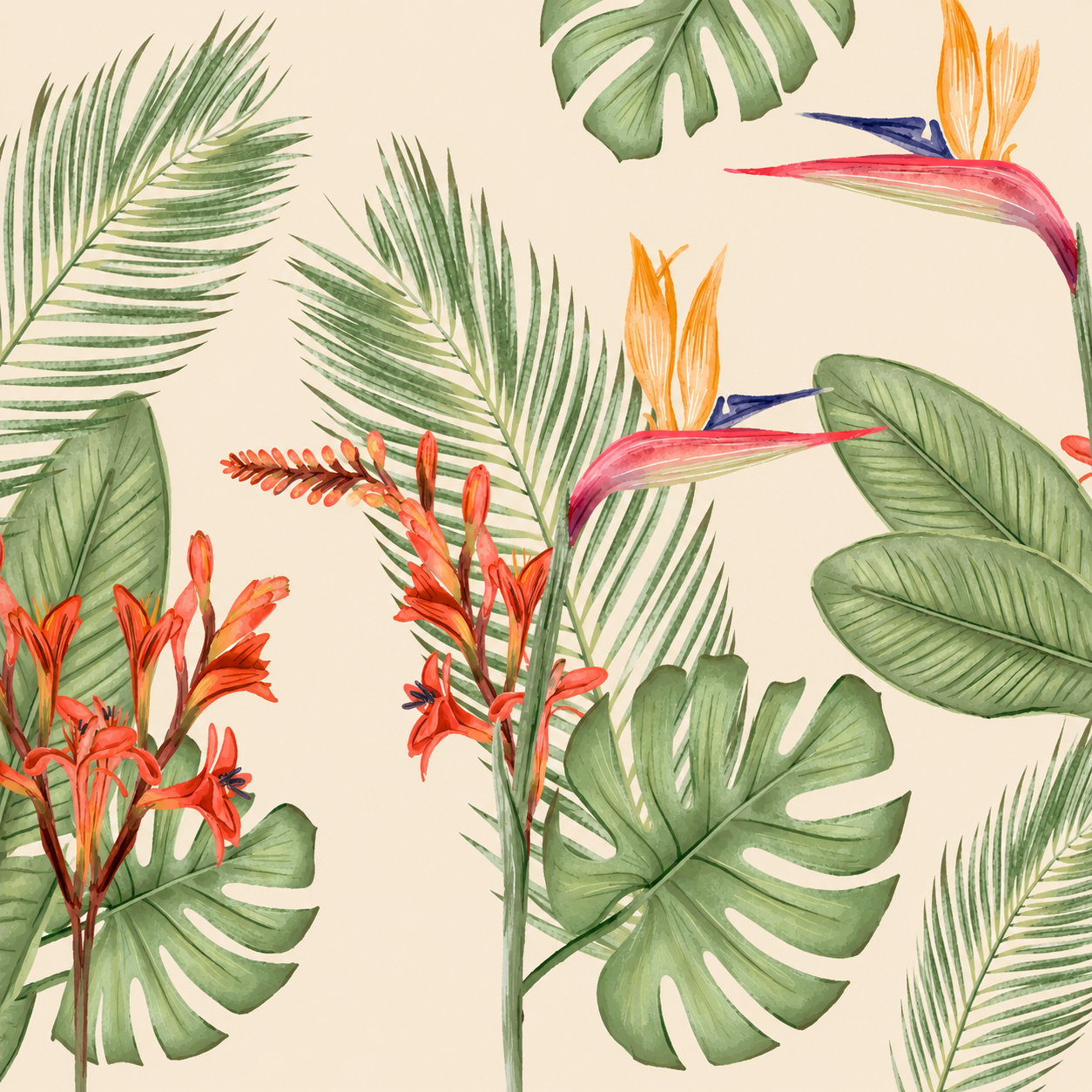 Papel mural botanico acuarela