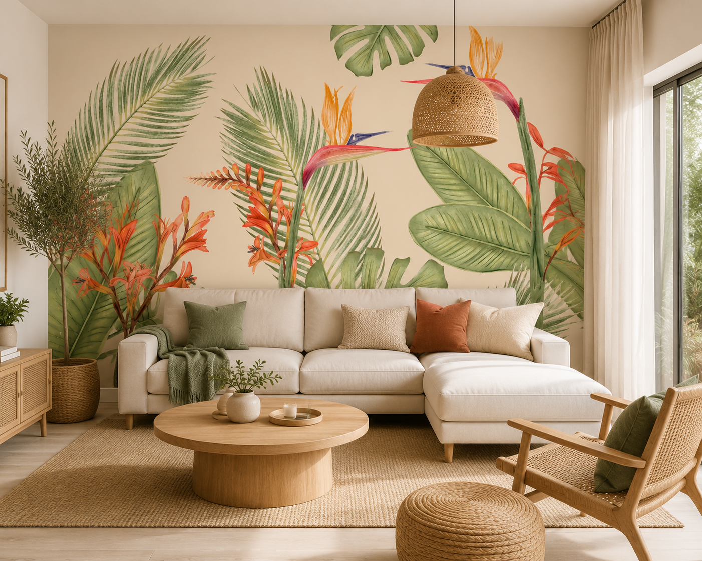 Papel mural botanico acuarela