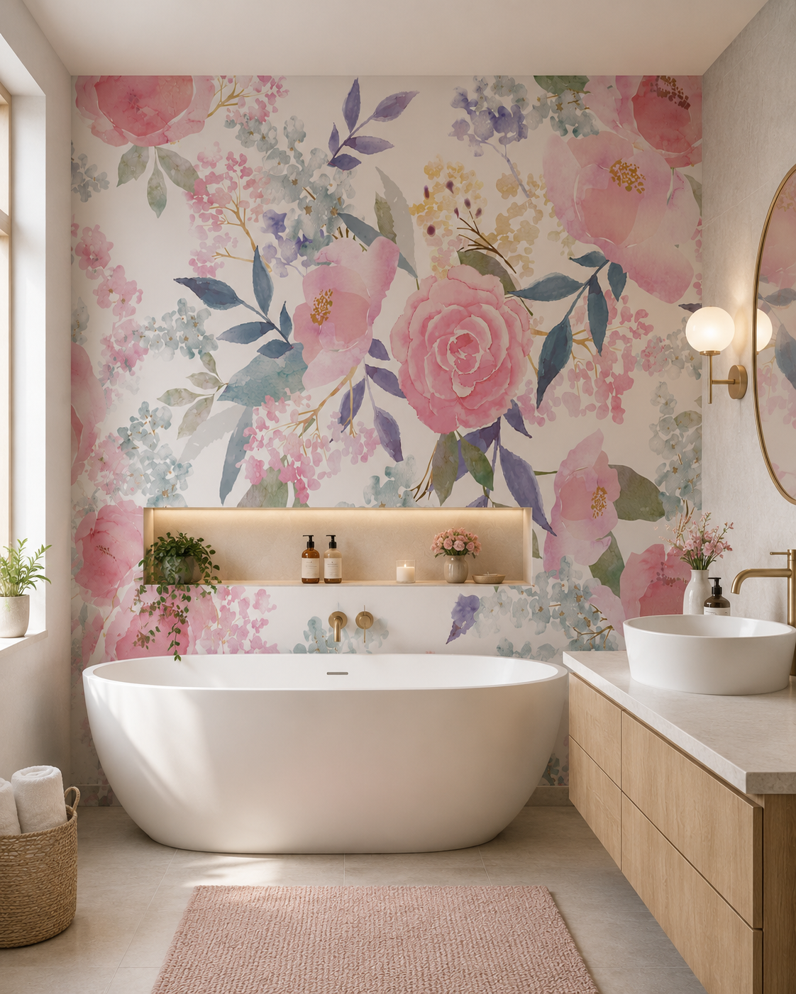 Papel mural rosas pasteles