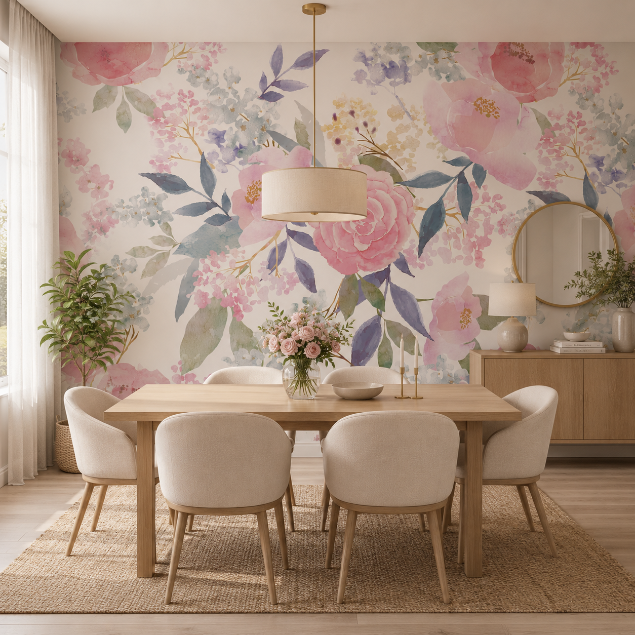 Papel mural rosas pasteles
