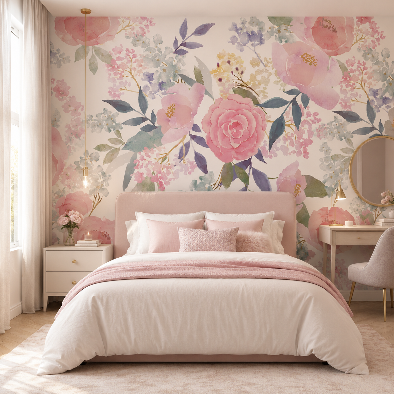 Papel mural rosas pasteles