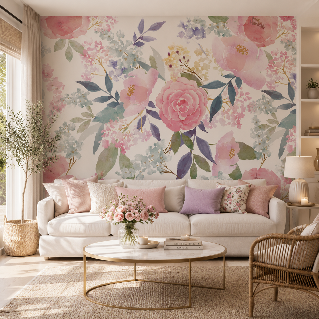 Papel mural rosas pasteles
