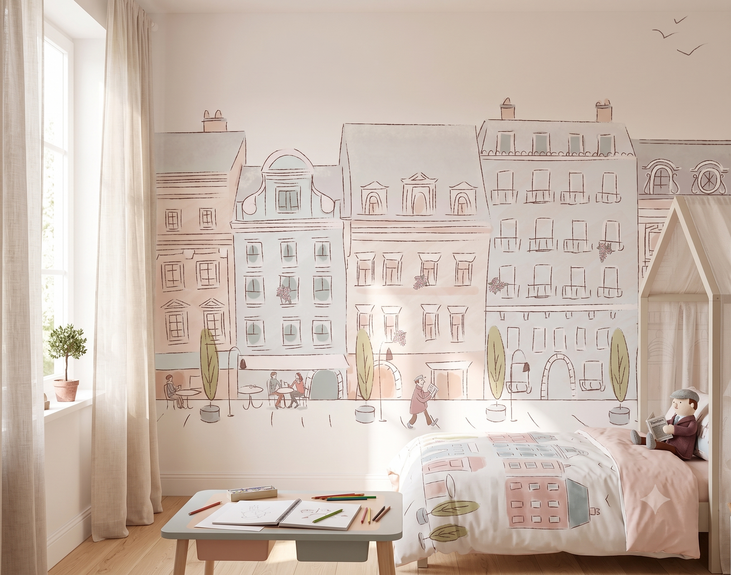 Papel mural edificios dibujo