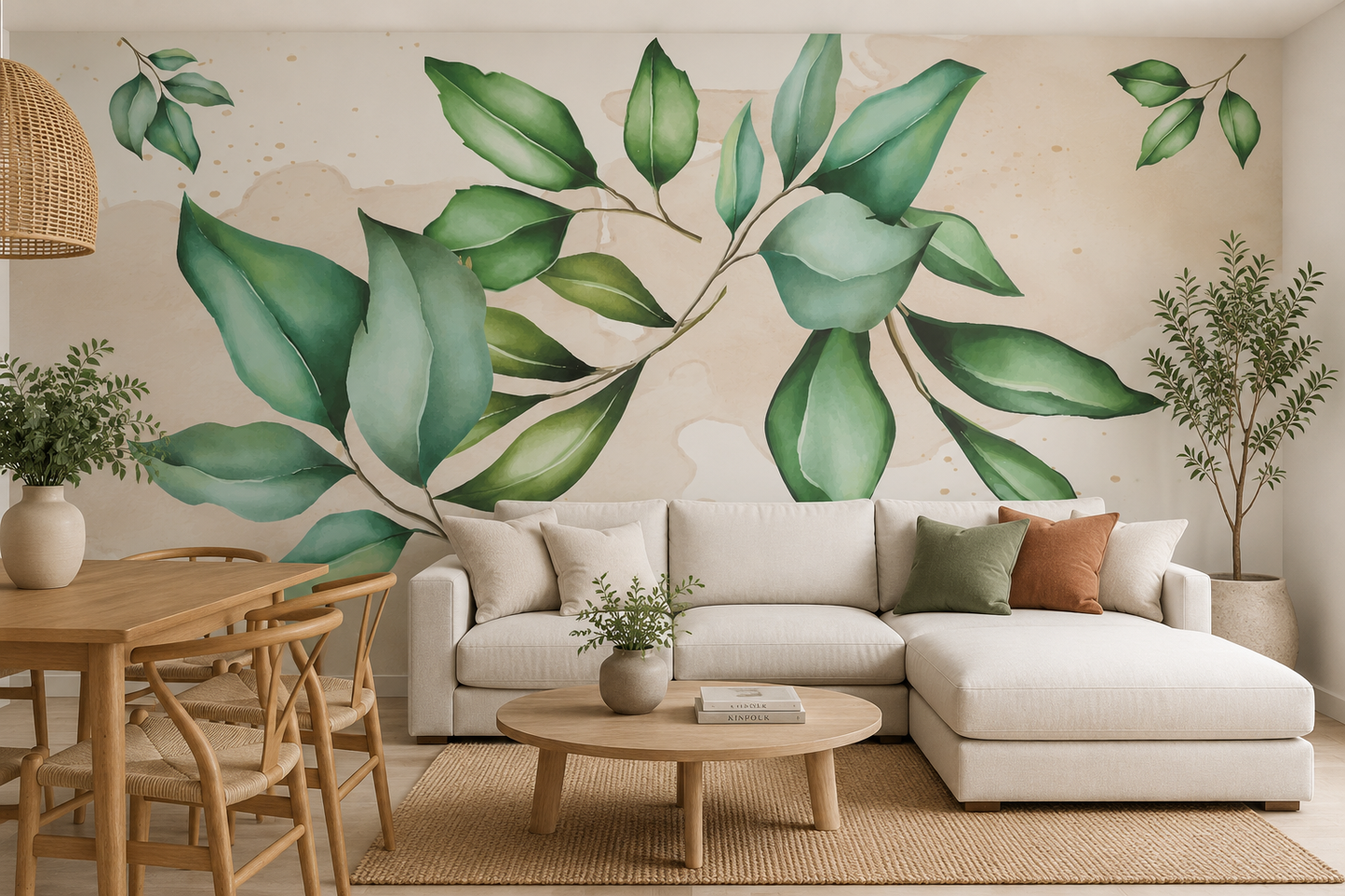 Papel mural hojas pastel