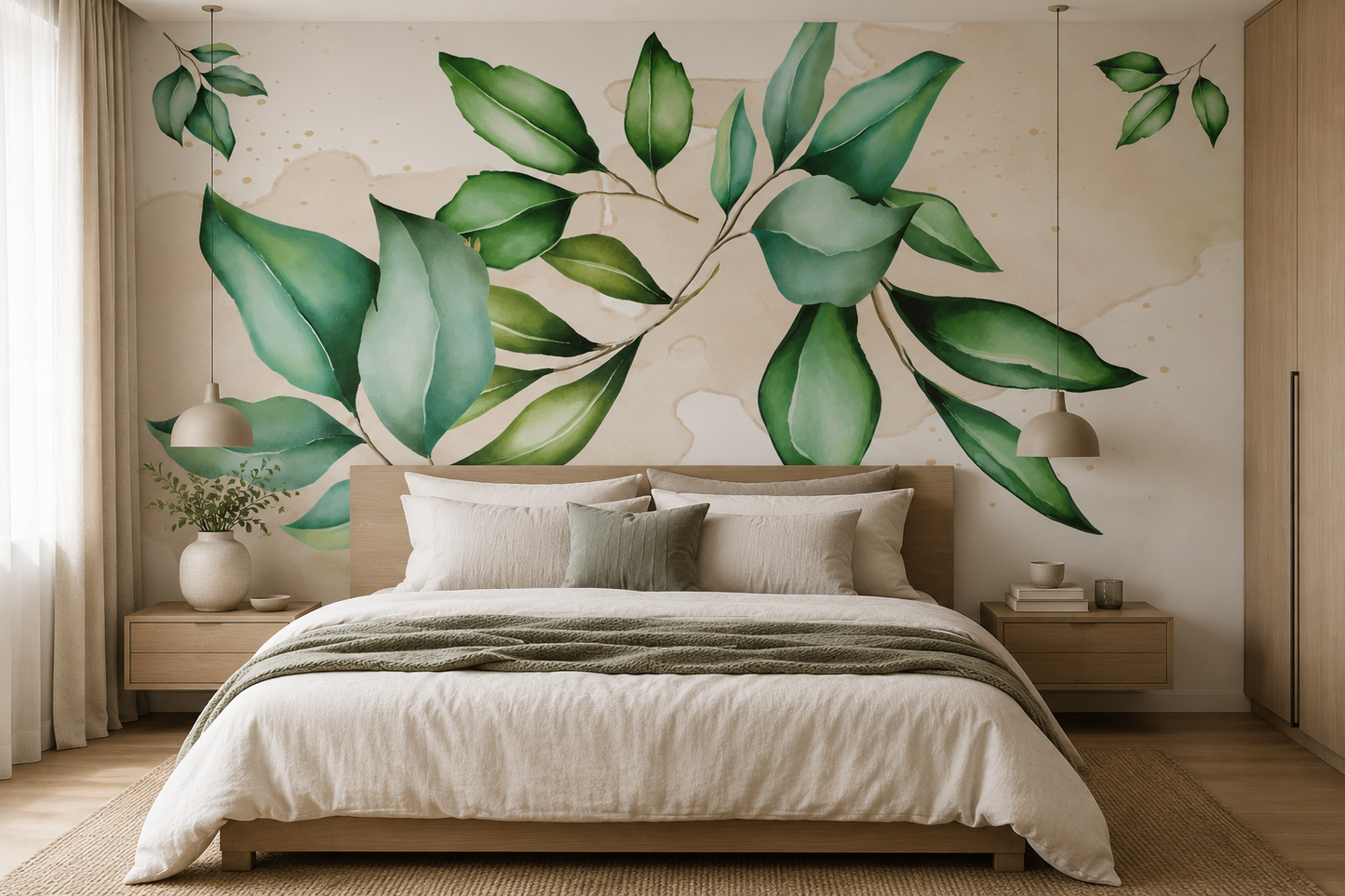 Papel mural hojas pastel