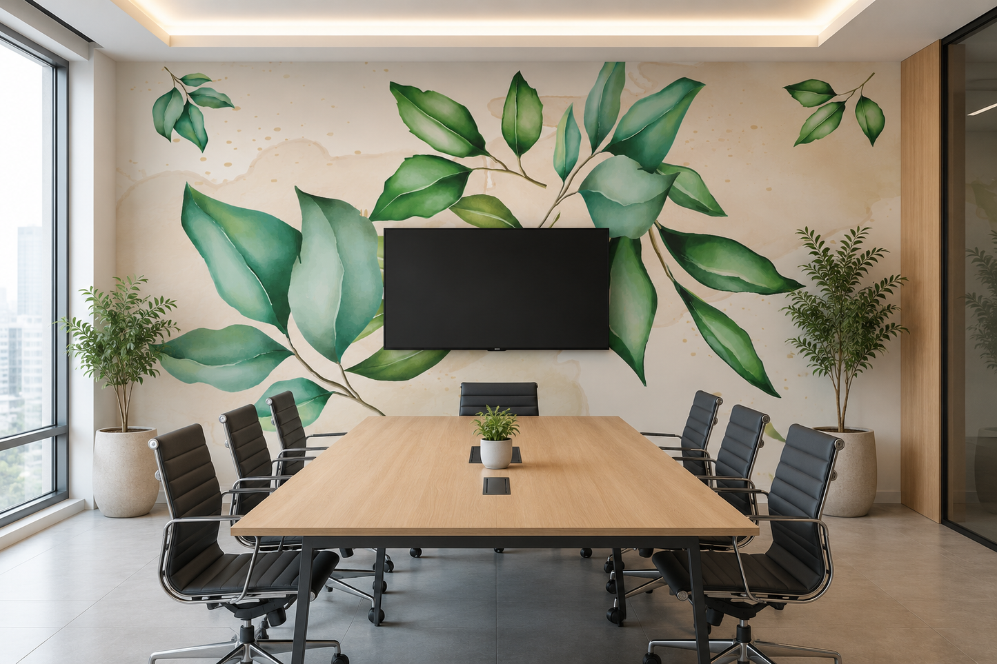 Papel mural hojas pastel